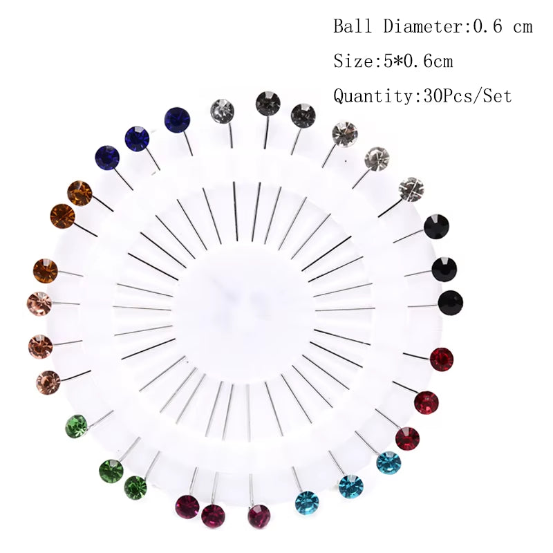 12/30Pcs Fashion Crystal Ball Brooch Pin Muslim Hijab Scarf Pins Scarf Clip Wedding Pin for Women Hijab Pins with Hat