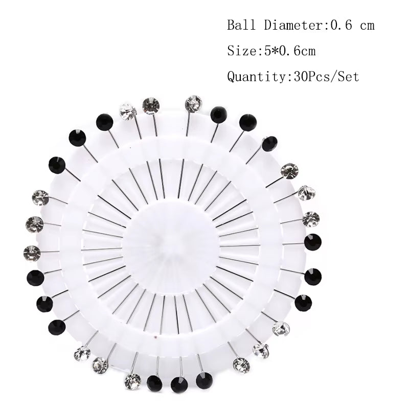 12/30Pcs Fashion Crystal Ball Brooch Pin Muslim Hijab Scarf Pins Scarf Clip Wedding Pin for Women Hijab Pins with Hat