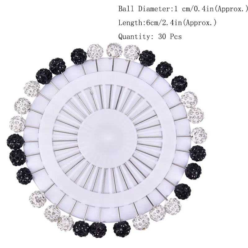 12/30Pcs Fashion Crystal Ball Brooch Pin Muslim Hijab Scarf Pins Scarf Clip Wedding Pin for Women Hijab Pins with Hat