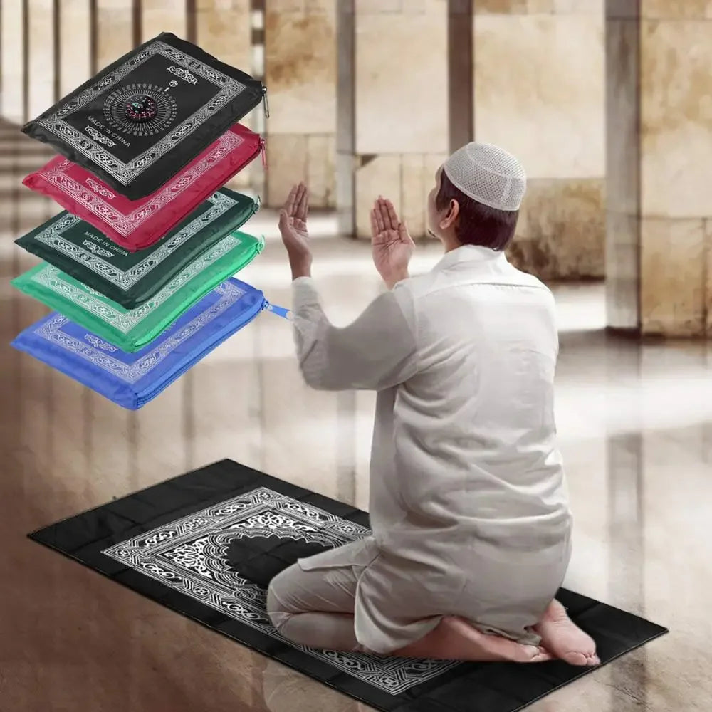 100X60Cm Useful Portable Prayer Rug with Compass Kneeling Poly Mat for Muslim Islam Waterproof Prayer Mat Carpet with Bag