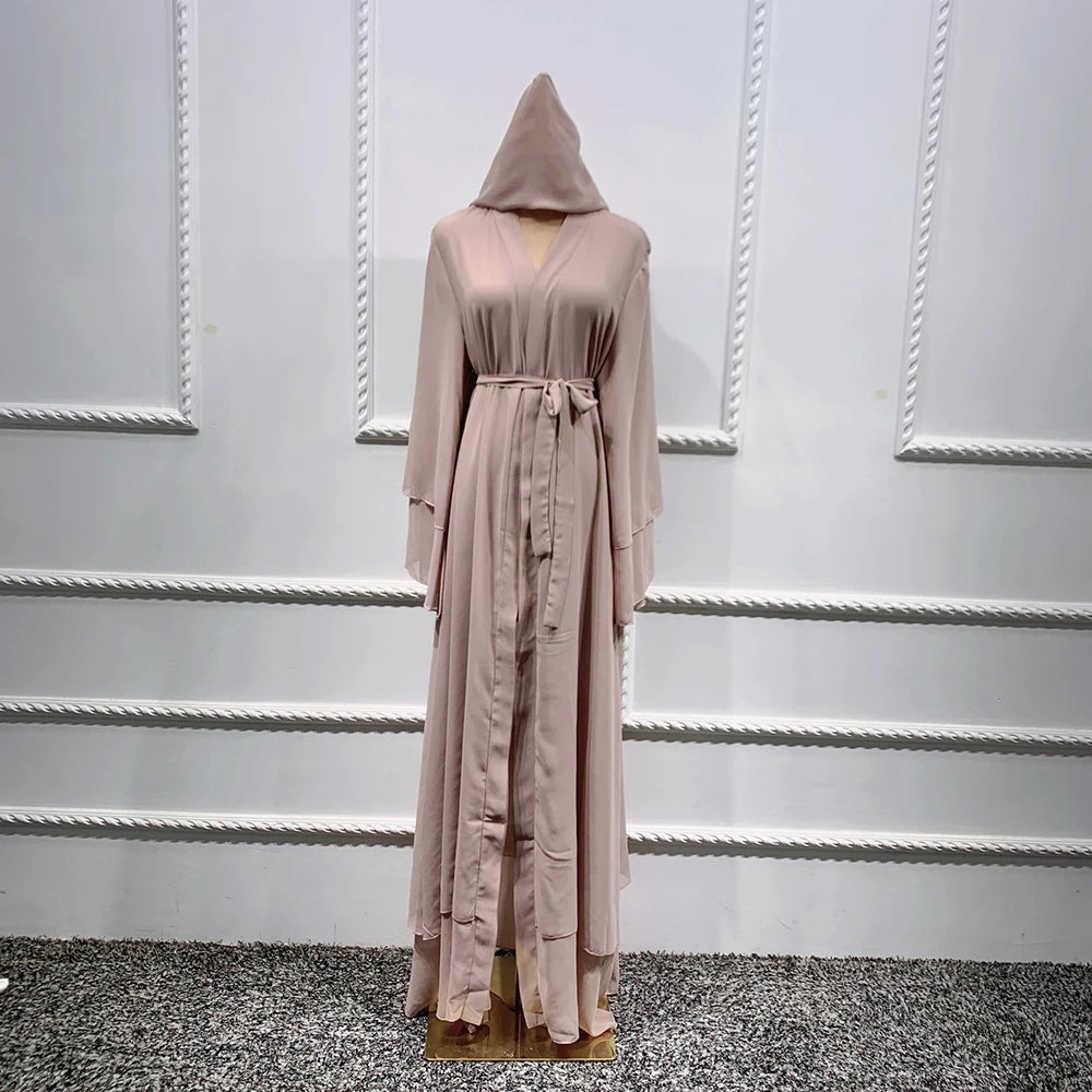 Ramadan Eid Mubarak Chiffon Open Abaya Kimono Dubai Turkey Islam Kaftan Muslim Dress Clothes Abayas for Women Robe Femme Caftan