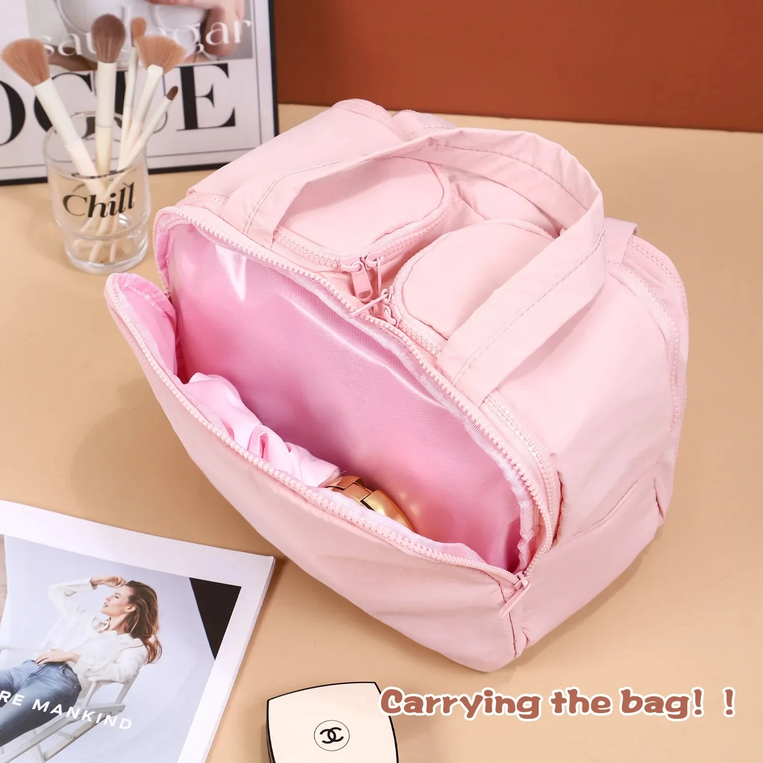 Large Capacity Travel Makeup Bag – Portable Lightweight Cosmetic Organizer Pouch for Women