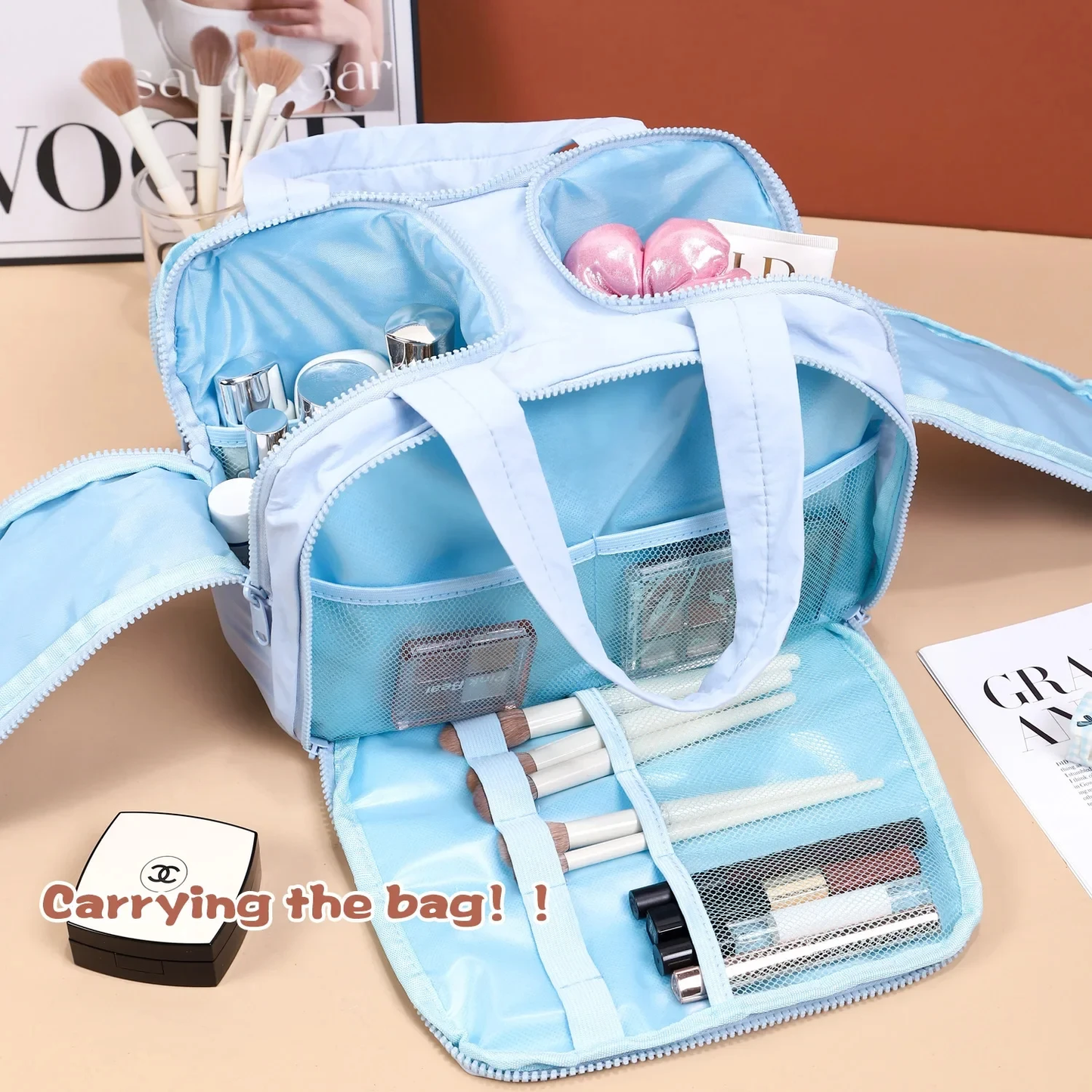 Large Capacity Travel Makeup Bag – Portable Lightweight Cosmetic Organizer Pouch for Women