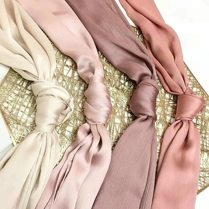 Premium Satin Crinkle Hijab – Plain Pleated Scarf for Muslim Women