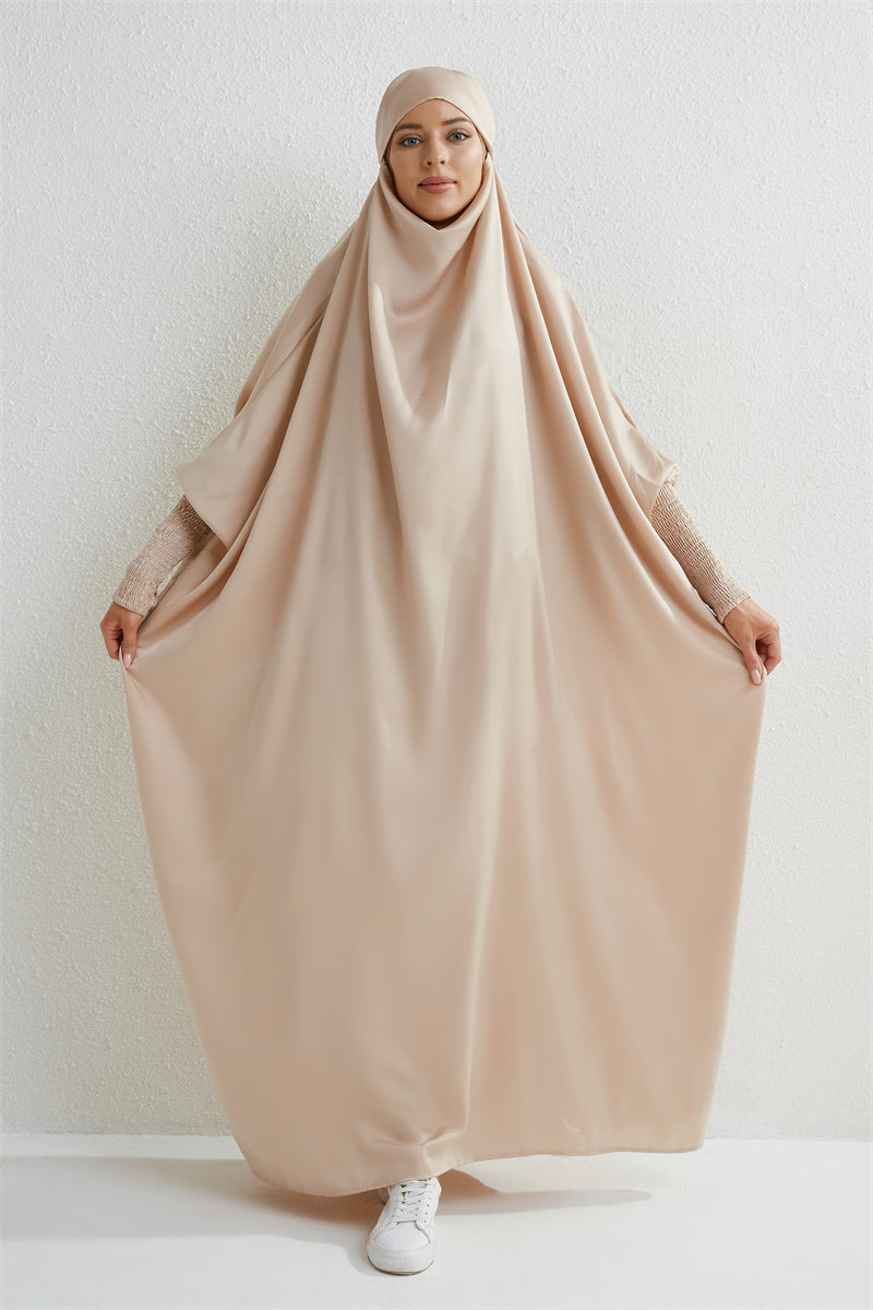 Hooded Abaya – Smocked Sleeve One-Piece Prayer Dress for Muslim Women