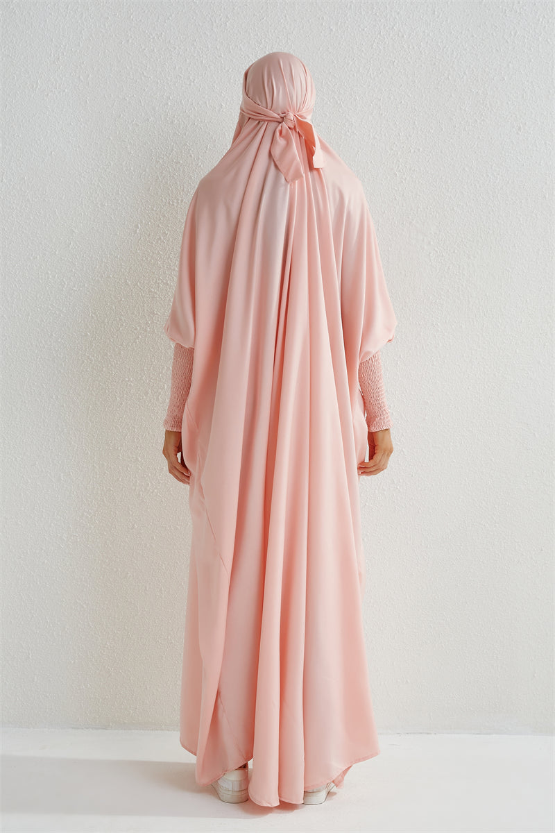 Hooded Abaya – Smocked Sleeve One-Piece Prayer Dress for Muslim Women