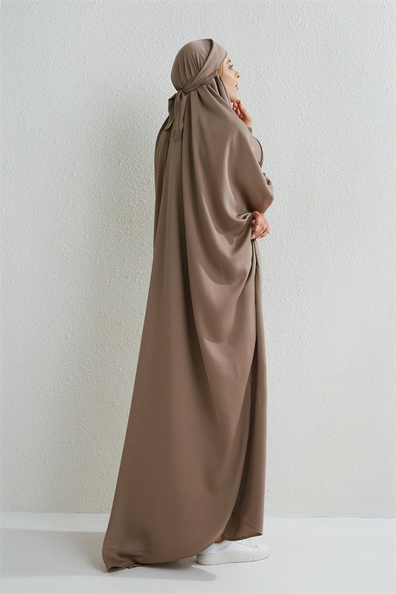 Hooded Abaya – Smocked Sleeve One-Piece Prayer Dress for Muslim Women
