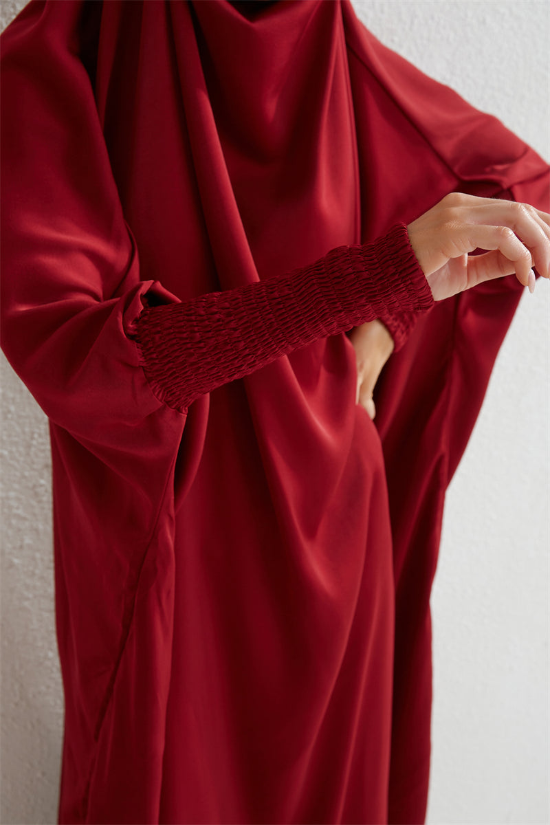 Hooded Abaya – Smocked Sleeve One-Piece Prayer Dress for Muslim Women