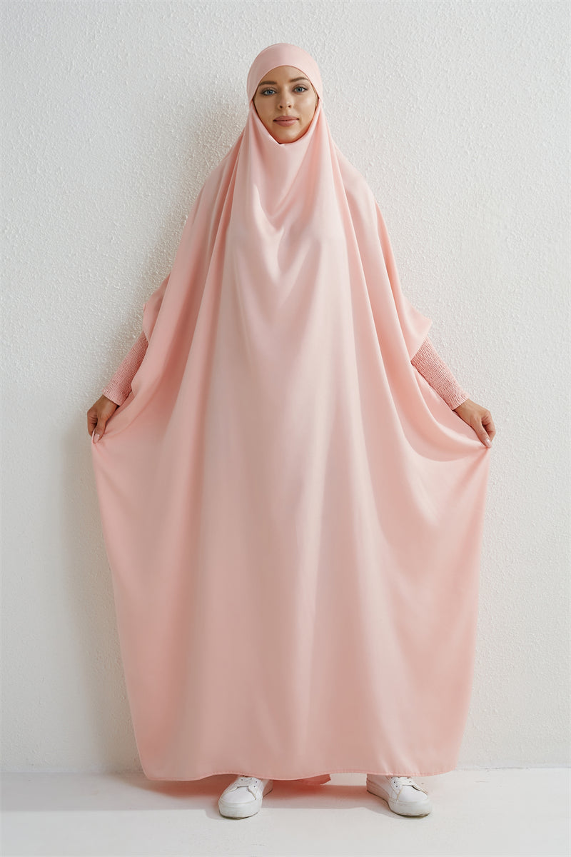 Hooded Abaya – Smocked Sleeve One-Piece Prayer Dress for Muslim Women