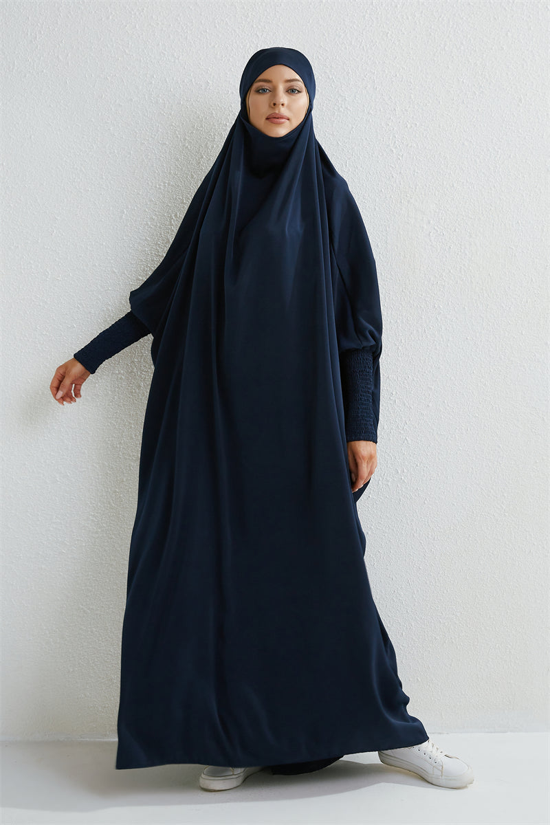 Hooded Abaya – Smocked Sleeve One-Piece Prayer Dress for Muslim Women