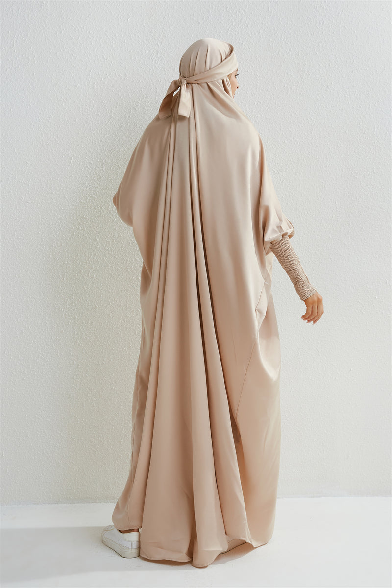 Hooded Abaya – Smocked Sleeve One-Piece Prayer Dress for Muslim Women