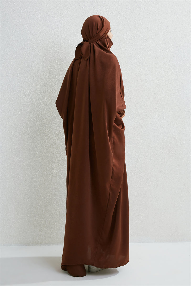 Hooded Abaya – Smocked Sleeve One-Piece Prayer Dress for Muslim Women