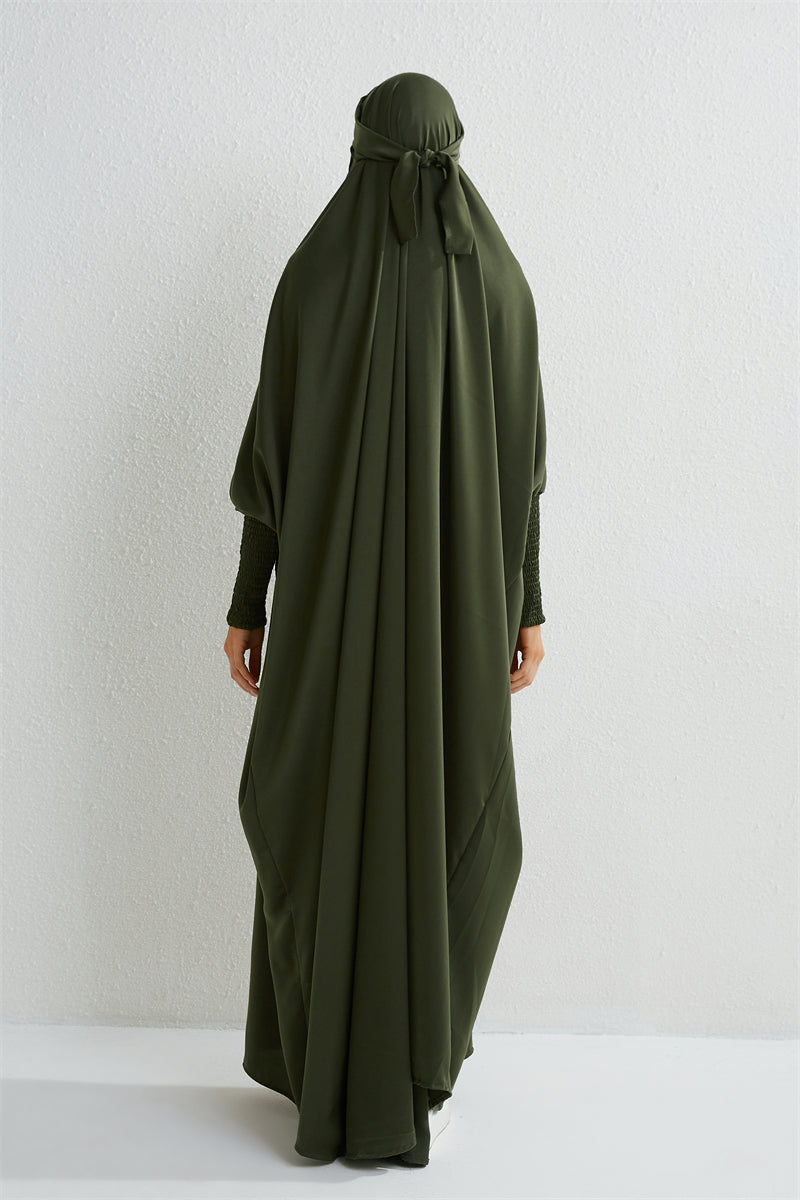 Hooded Abaya – Smocked Sleeve One-Piece Prayer Dress for Muslim Women