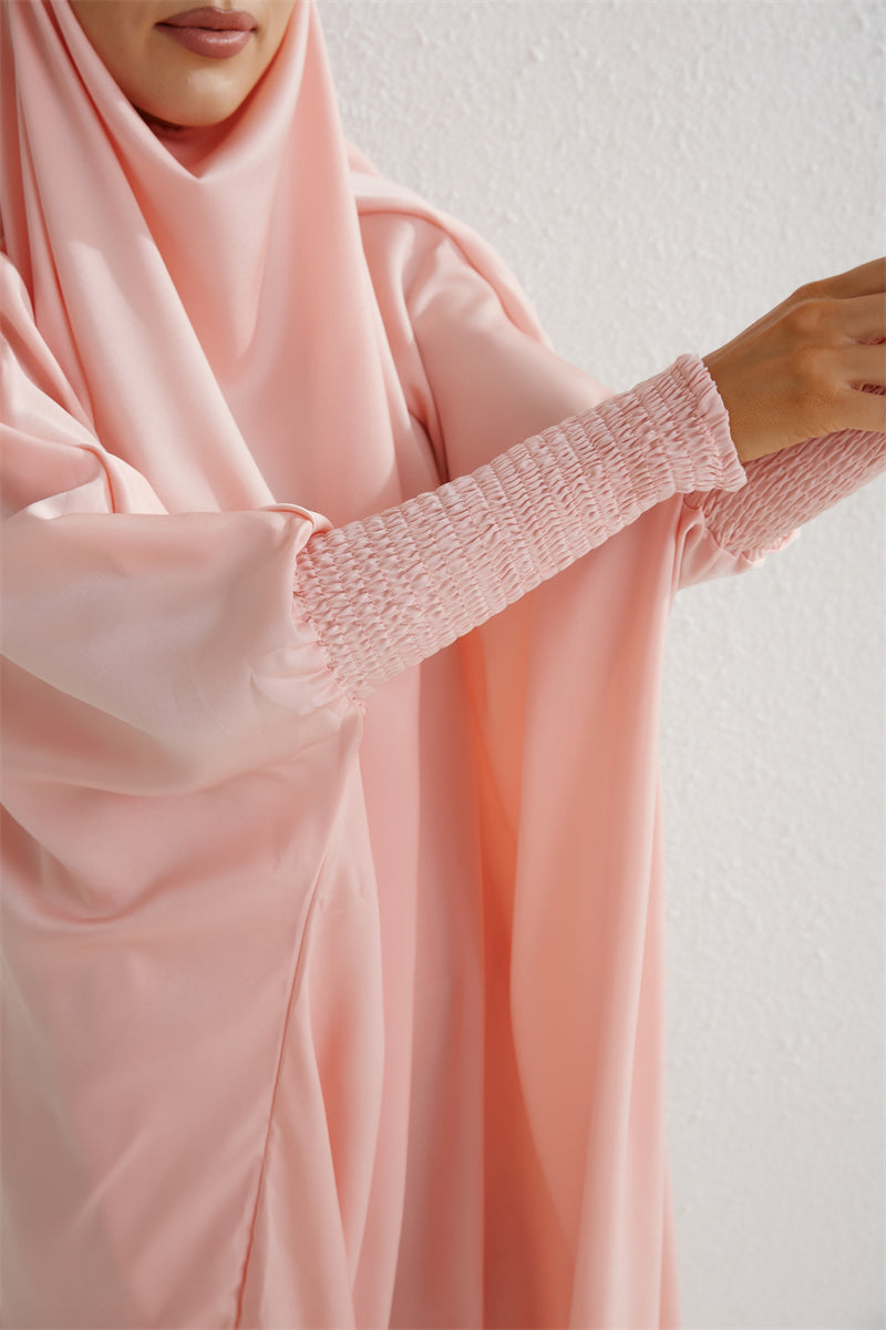 Hooded Abaya – Smocked Sleeve One-Piece Prayer Dress for Muslim Women