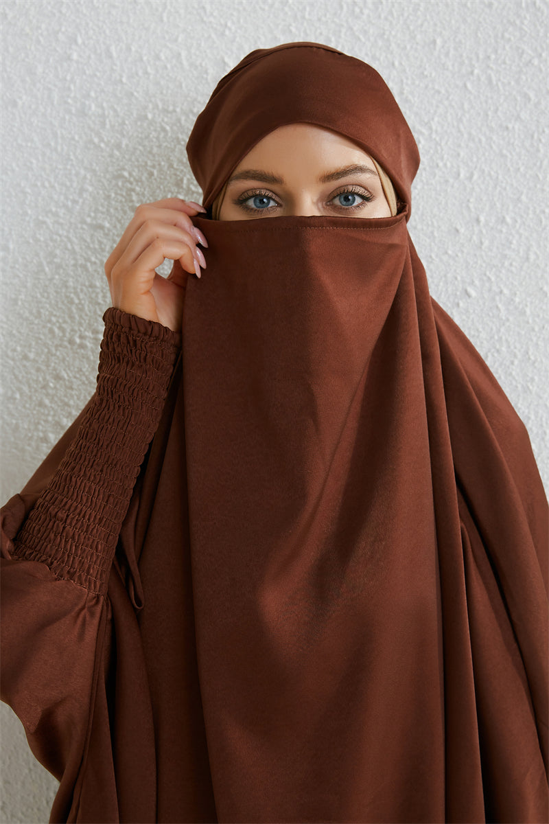 Hooded Abaya – Smocked Sleeve One-Piece Prayer Dress for Muslim Women