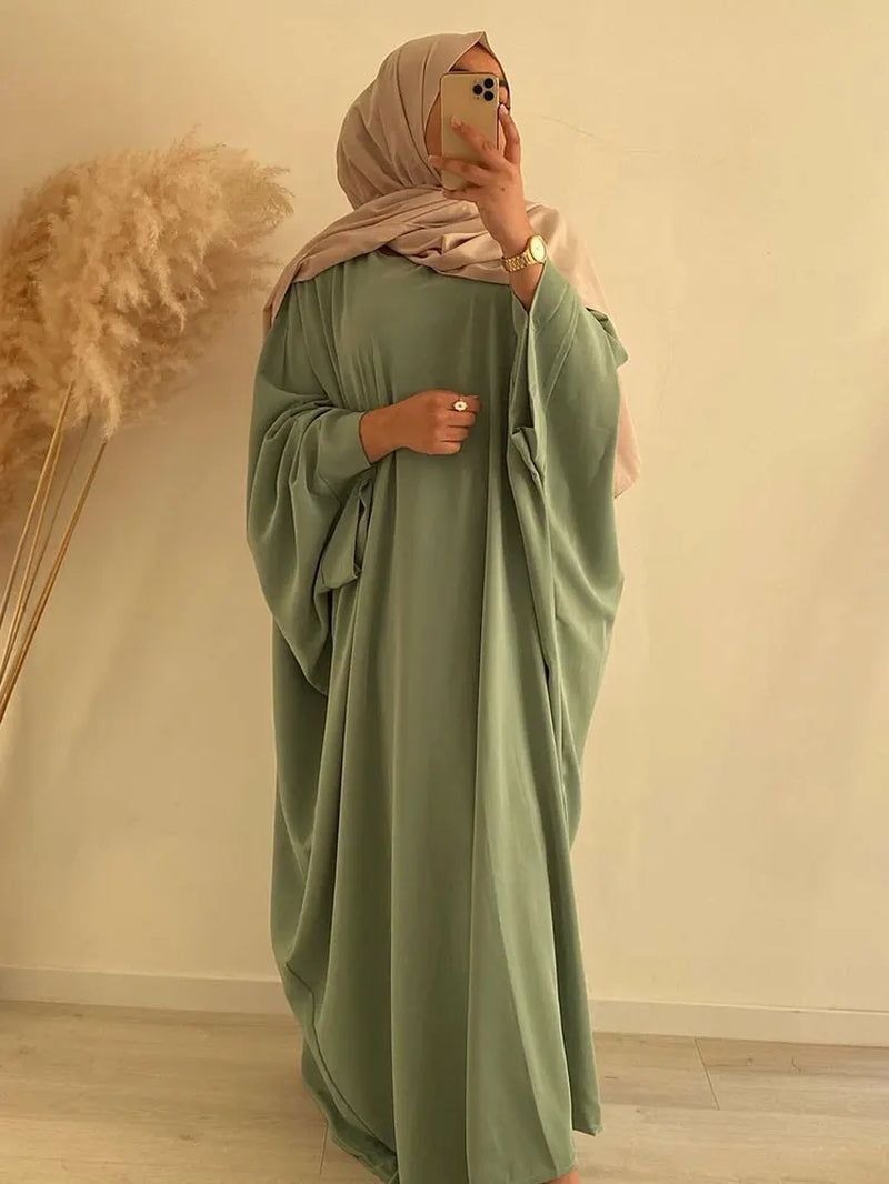 Plain Abaya Batwing Sleeve Islamic Clothing Prayer Long Dress Women Hijab Robe African Dresses Muslim Dubai Modest Abaya Ramadan