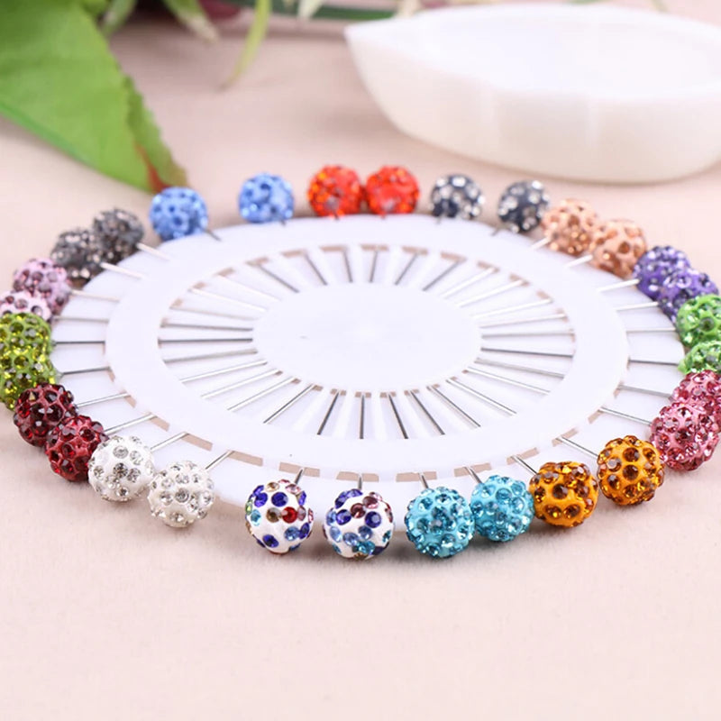12/30Pcs Fashion Crystal Ball Brooch Pin Muslim Hijab Scarf Pins Scarf Clip Wedding Pin for Women Hijab Pins with Hat