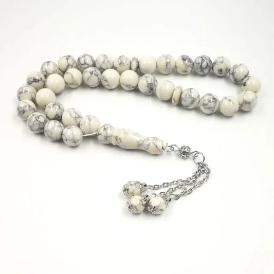 Muslim Tasbih White Turquois 33 Prayer Beads Islamic Gift Natural Stone Rosary