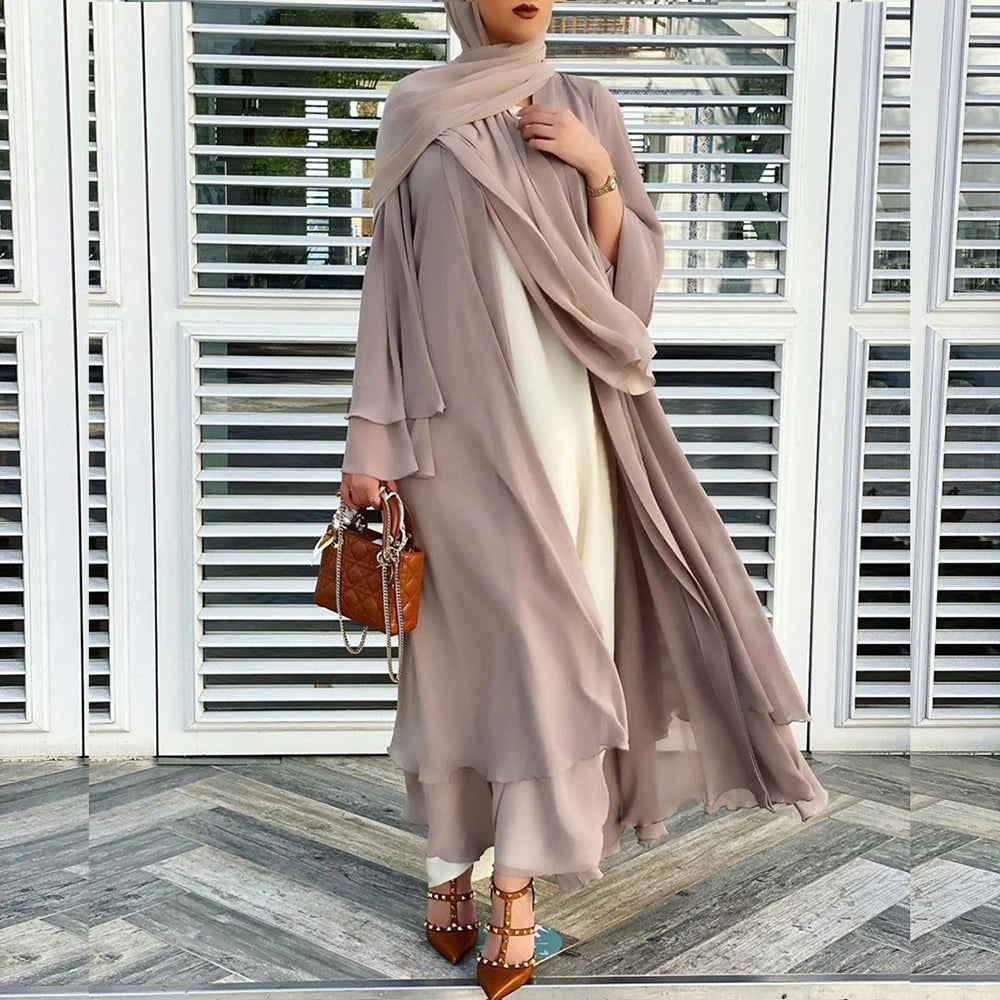 Ramadan Eid Mubarak Chiffon Open Abaya Kimono Dubai Turkey Islam Kaftan Muslim Dress Clothes Abayas for Women Robe Femme Caftan
