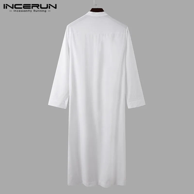 Muslim Men Jubba Thobe Long Sleeve Solid Color Breathable Robes 2023 Stand Collar Islamic Arabic Kaftan Men Abaya S-5XL