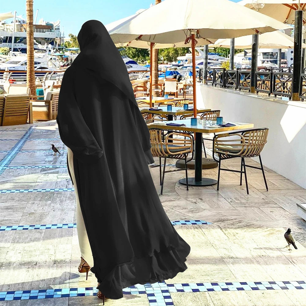 Ramadan Eid Mubarak Chiffon Open Abaya Kimono Dubai Turkey Islam Kaftan Muslim Dress Clothes Abayas for Women Robe Femme Caftan