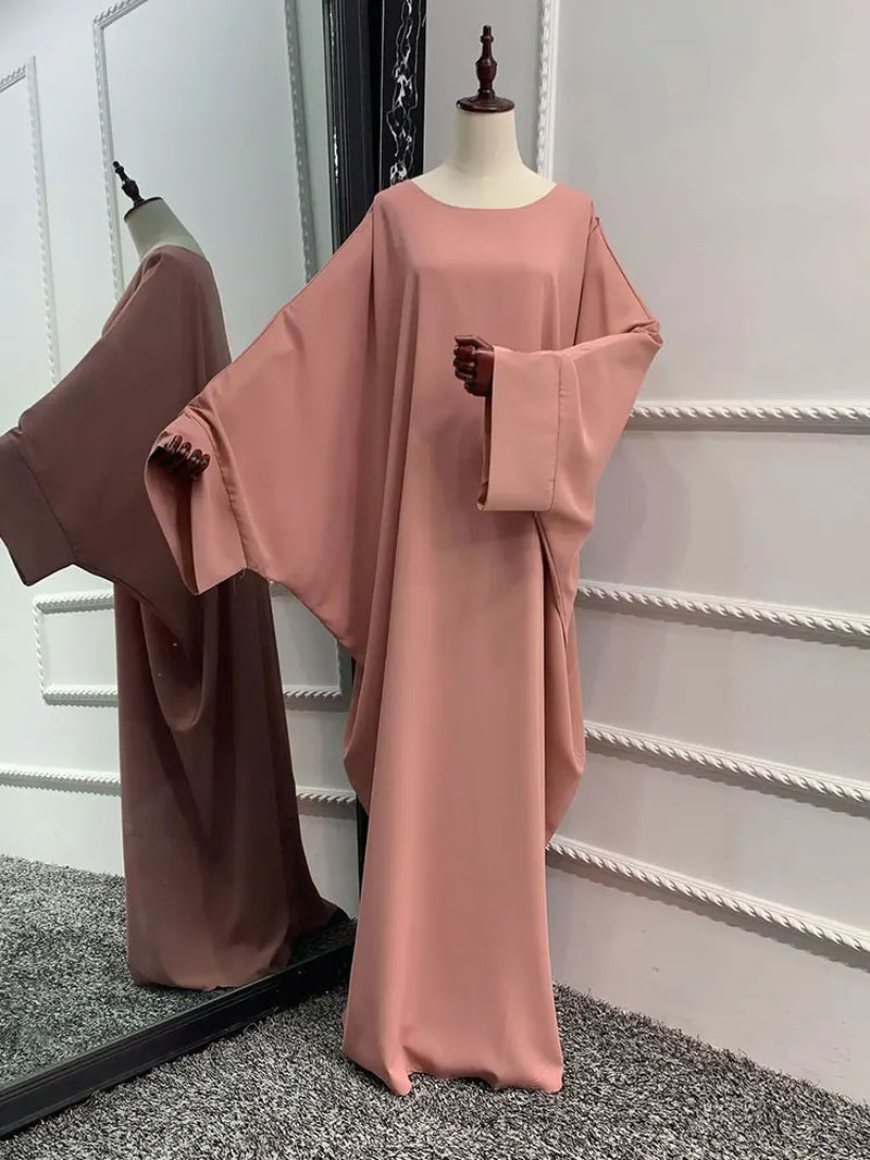 Plain Abaya Batwing Sleeve Islamic Clothing Prayer Long Dress Women Hijab Robe African Dresses Muslim Dubai Modest Abaya Ramadan