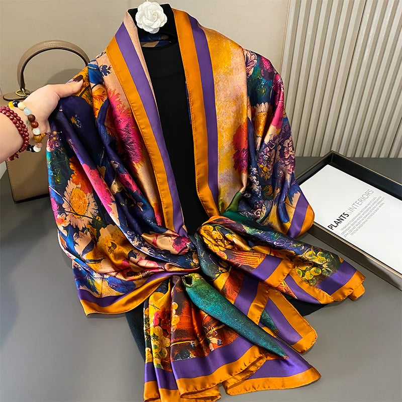 2020 Luxury Brand New Summer Women Silk Scarf Beach Hijab Shawls and Wraps Female Foulard Free Shipping