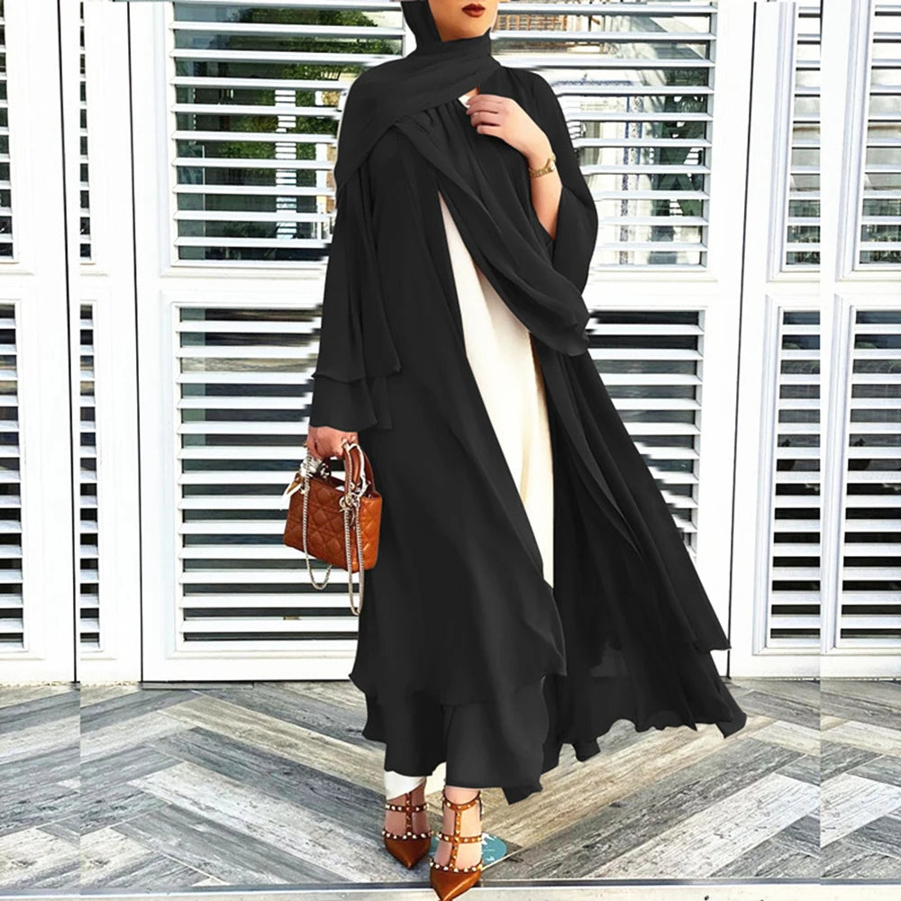 Ramadan Eid Mubarak Chiffon Open Abaya Kimono Dubai Turkey Islam Kaftan Muslim Dress Clothes Abayas for Women Robe Femme Caftan