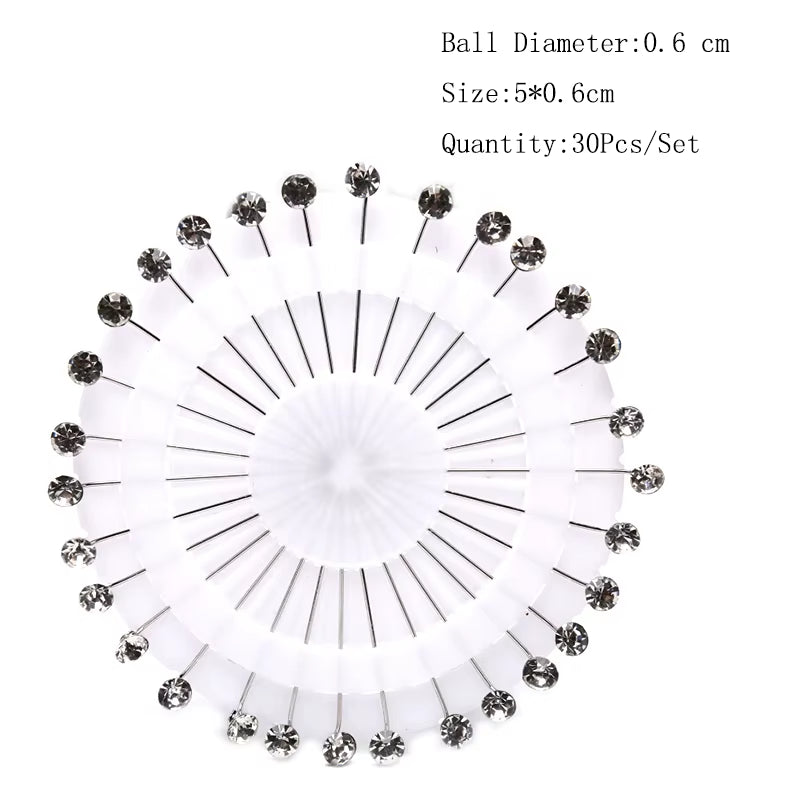 12/30Pcs Fashion Crystal Ball Brooch Pin Muslim Hijab Scarf Pins Scarf Clip Wedding Pin for Women Hijab Pins with Hat