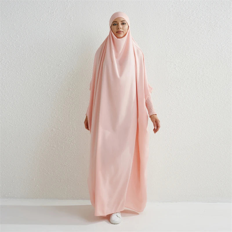 Muslim Abaya Hooded Smocking Sleeve One-Piece Prayer Dress Women Jilbab Islamic Clothing Dubai Saudi Black Robe Turkish Modesty