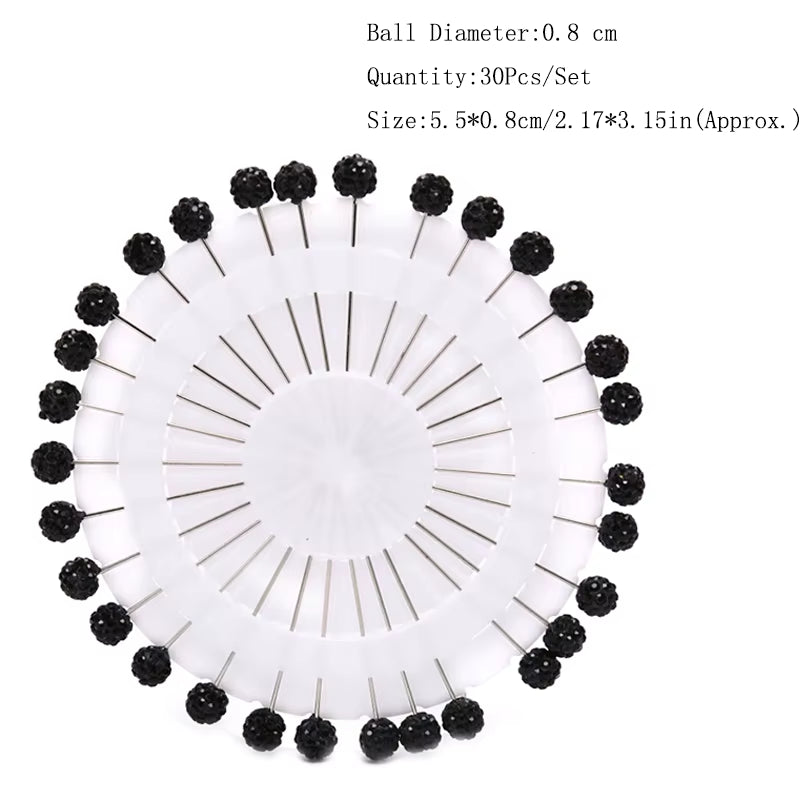 12/30Pcs Fashion Crystal Ball Brooch Pin Muslim Hijab Scarf Pins Scarf Clip Wedding Pin for Women Hijab Pins with Hat