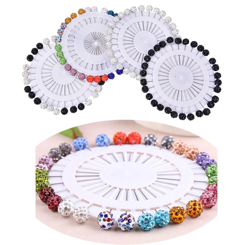 12/30Pcs Fashion Crystal Ball Brooch Pin Muslim Hijab Scarf Pins Scarf Clip Wedding Pin for Women Hijab Pins with Hat