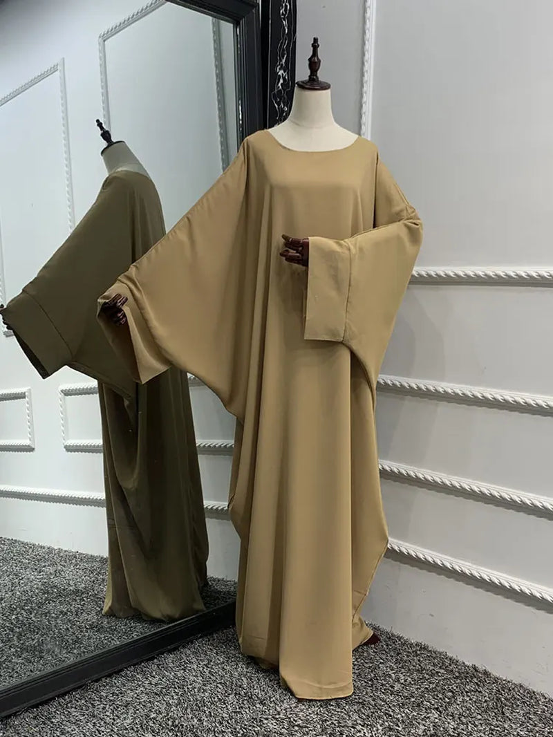 Plain Abaya Batwing Sleeve Islamic Clothing Prayer Long Dress Women Hijab Robe African Dresses Muslim Dubai Modest Abaya Ramadan