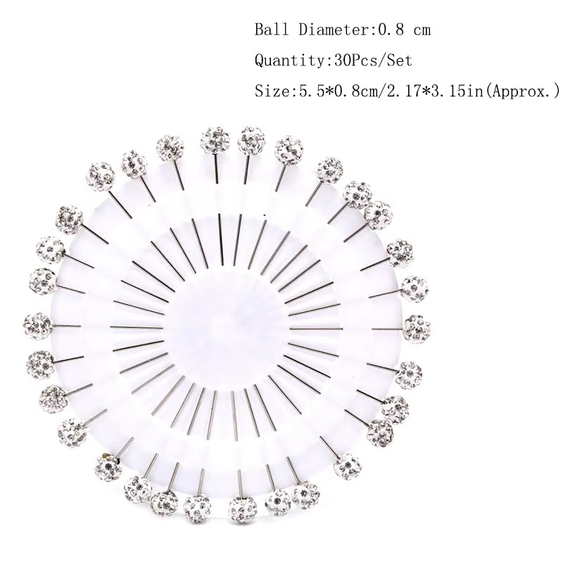 12/30Pcs Fashion Crystal Ball Brooch Pin Muslim Hijab Scarf Pins Scarf Clip Wedding Pin for Women Hijab Pins with Hat