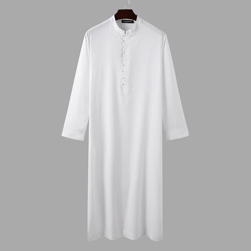 Muslim Men Jubba Thobe Long Sleeve Solid Color Breathable Robes 2023 Stand Collar Islamic Arabic Kaftan Men Abaya S-5XL