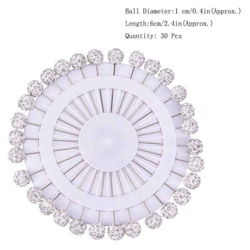 12/30Pcs Fashion Crystal Ball Brooch Pin Muslim Hijab Scarf Pins Scarf Clip Wedding Pin for Women Hijab Pins with Hat