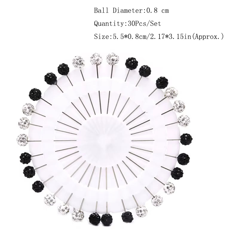 12/30Pcs Fashion Crystal Ball Brooch Pin Muslim Hijab Scarf Pins Scarf Clip Wedding Pin for Women Hijab Pins with Hat