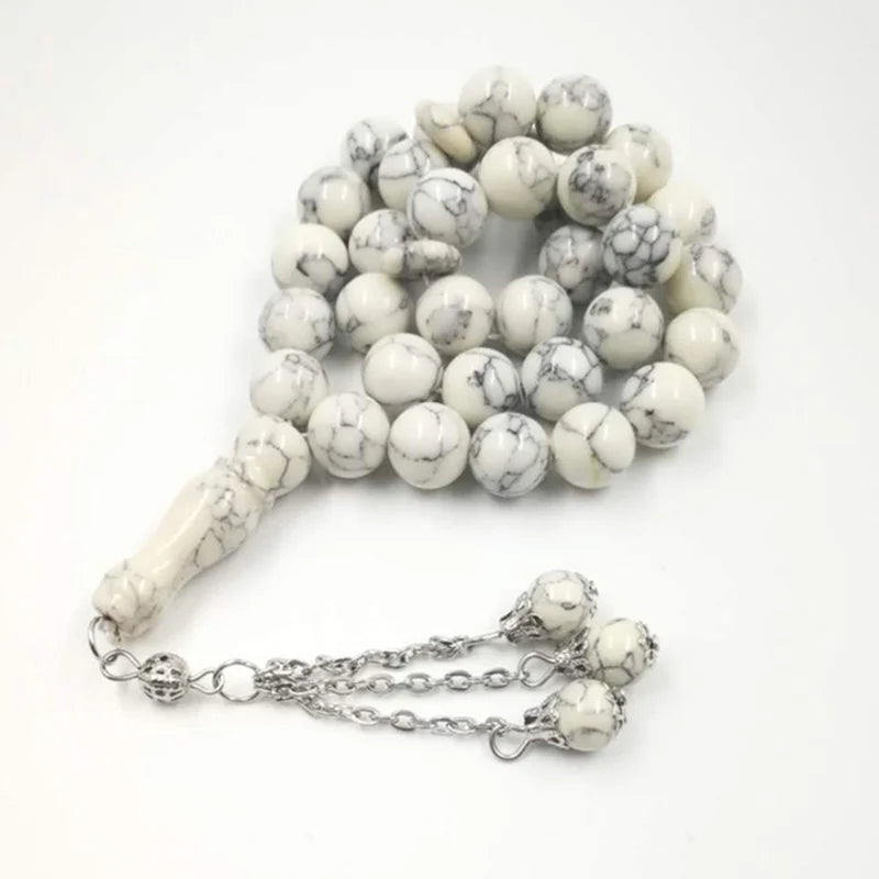 Muslim Tasbih White Turquois 33 Prayer Beads Islamic Gift Natural Stone Rosary