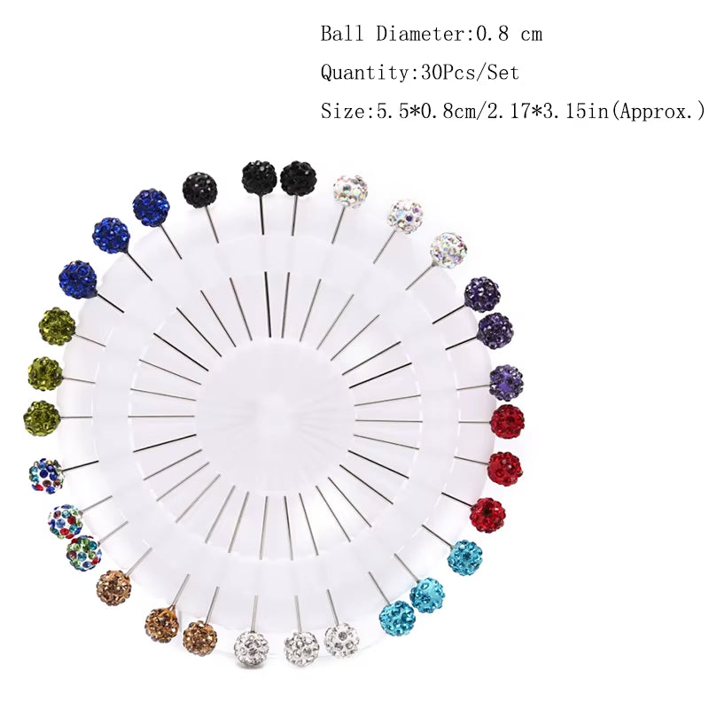 12/30Pcs Fashion Crystal Ball Brooch Pin Muslim Hijab Scarf Pins Scarf Clip Wedding Pin for Women Hijab Pins with Hat