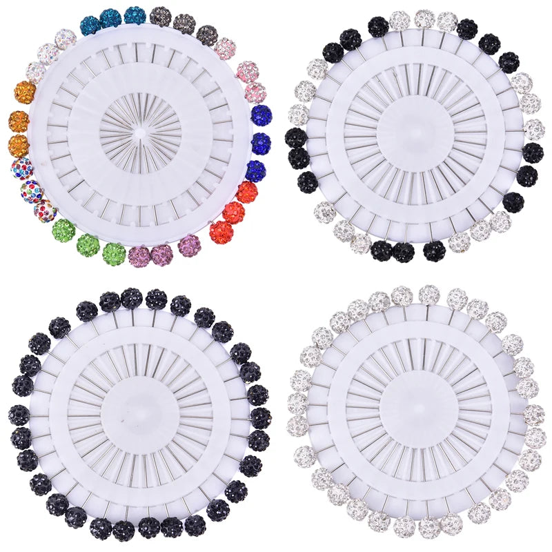 12/30Pcs Fashion Crystal Ball Brooch Pin Muslim Hijab Scarf Pins Scarf Clip Wedding Pin for Women Hijab Pins with Hat