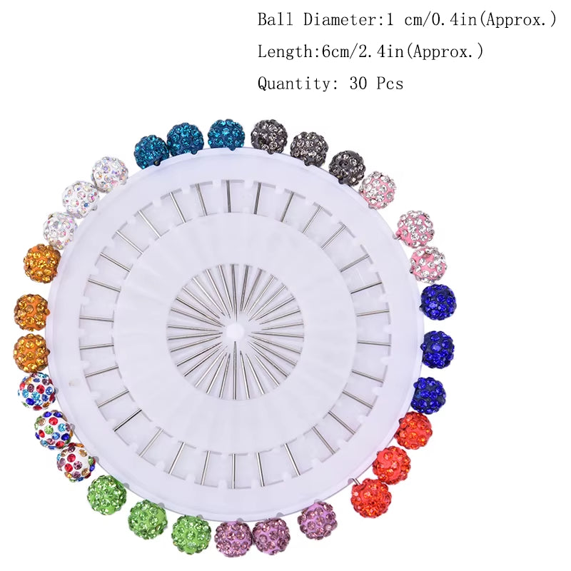 12/30Pcs Fashion Crystal Ball Brooch Pin Muslim Hijab Scarf Pins Scarf Clip Wedding Pin for Women Hijab Pins with Hat
