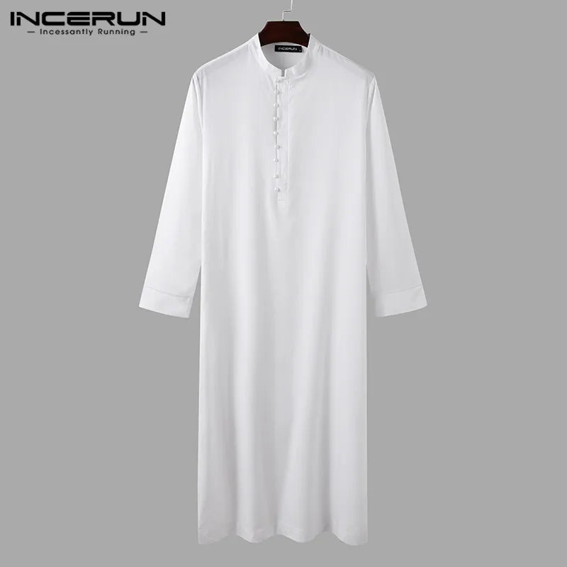 Muslim Men Jubba Thobe Long Sleeve Solid Color Breathable Robes 2023 Stand Collar Islamic Arabic Kaftan Men Abaya S-5XL