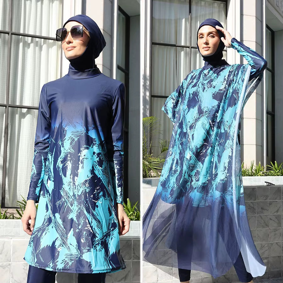 3/4PCS Muslim Burkini Women Femmes Swimming Suit Modest Swimwear Islamic Long Sleeve Full Cover Hijab , Quick Drying, UPF50+