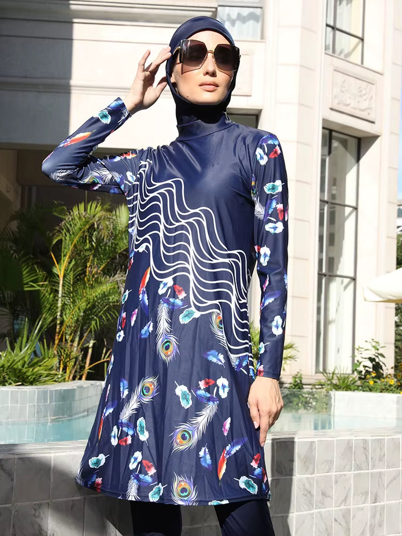 3/4PCS Muslim Burkini Women Femmes Swimming Suit Modest Swimwear Islamic Long Sleeve Full Cover Hijab , Quick Drying, UPF50+