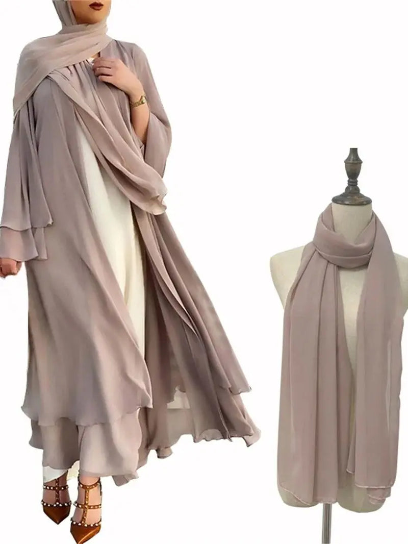 Ramadan Eid Mubarak Chiffon Open Abaya Kimono Dubai Turkey Islam Kaftan Muslim Dress Clothes Abayas for Women Robe Femme Caftan