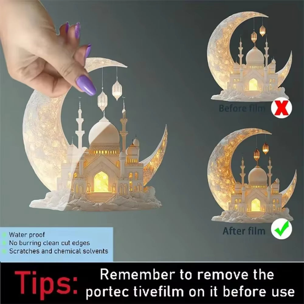 Ramadan Festival 2D Acrylic Moon Craft Ornaments Castle Church Architecture Decoration Islamic Muslim Home Party Table Gift