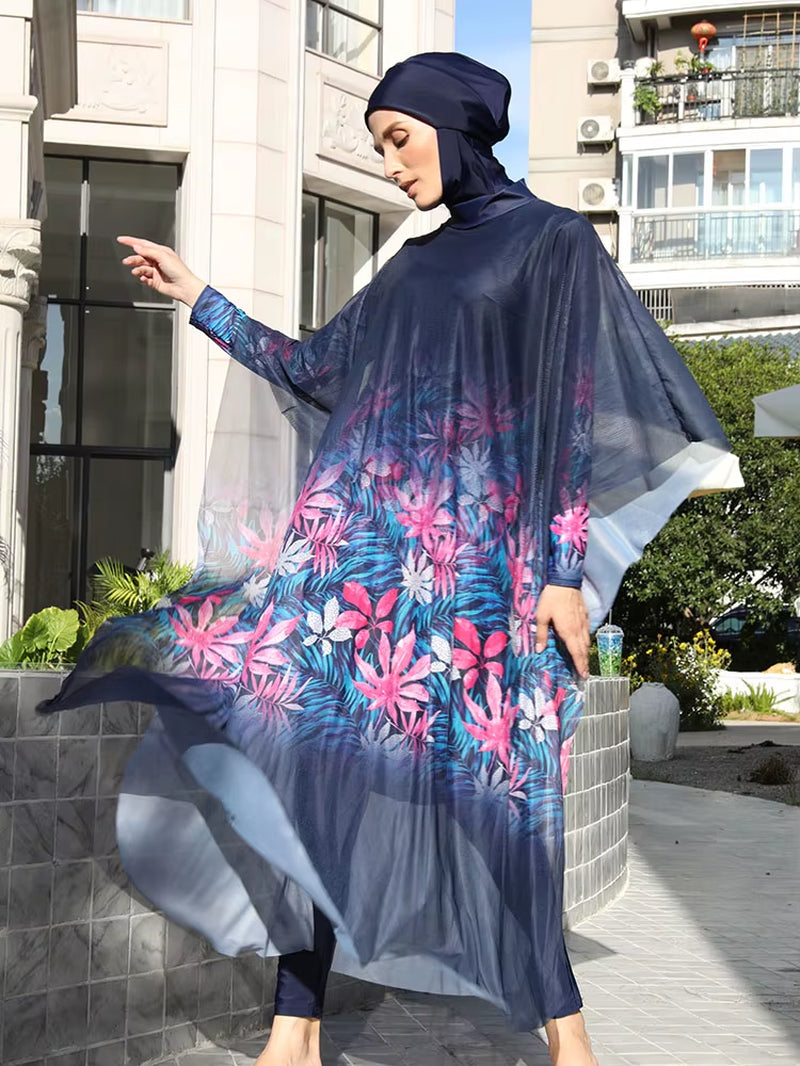3/4PCS Muslim Burkini Women Femmes Swimming Suit Modest Swimwear Islamic Long Sleeve Full Cover Hijab , Quick Drying, UPF50+