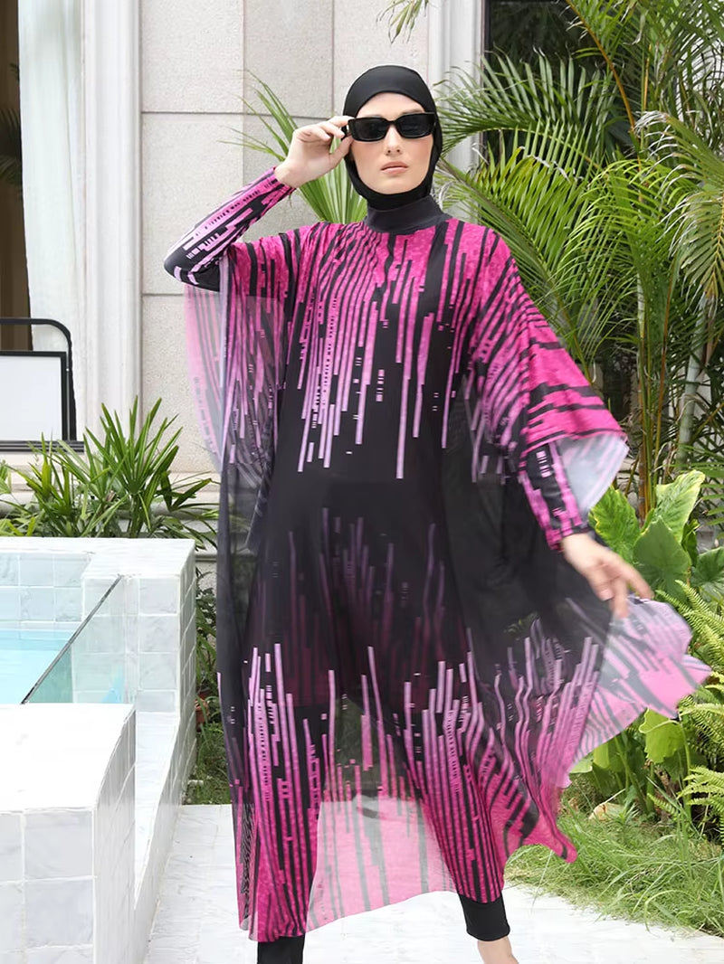 3/4PCS Muslim Burkini Women Femmes Swimming Suit Modest Swimwear Islamic Long Sleeve Full Cover Hijab , Quick Drying, UPF50+