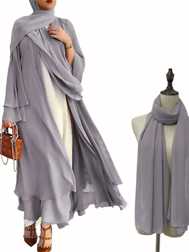Ramadan Eid Mubarak Chiffon Open Abaya Kimono Dubai Turkey Islam Kaftan Muslim Dress Clothes Abayas for Women Robe Femme Caftan