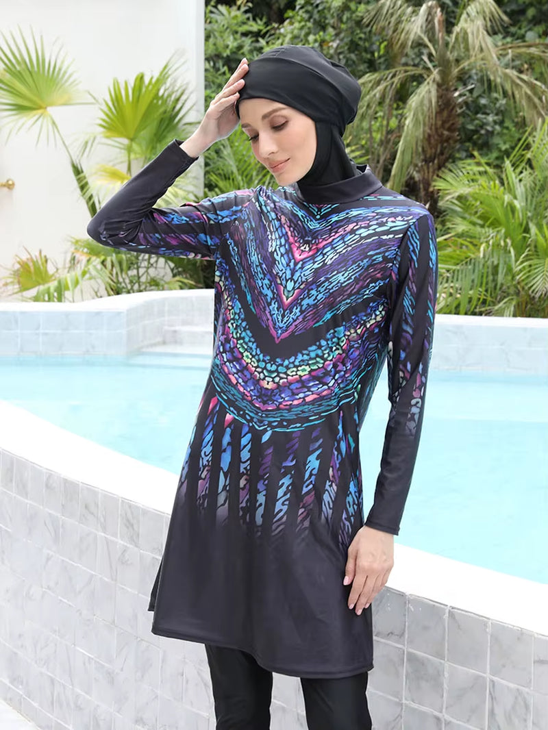 3/4PCS Muslim Burkini Women Femmes Swimming Suit Modest Swimwear Islamic Long Sleeve Full Cover Hijab , Quick Drying, UPF50+